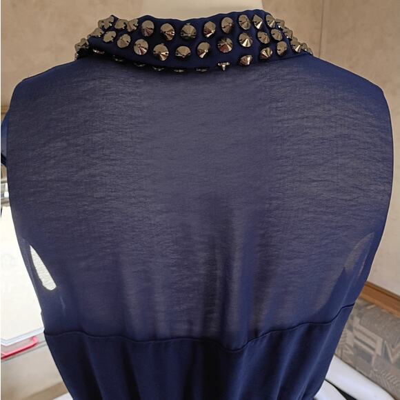 Forever 21 Studded Collar Sheer Navy Mini Dress Large Edgy Party Nightout Retro - Picture 5 of 12
